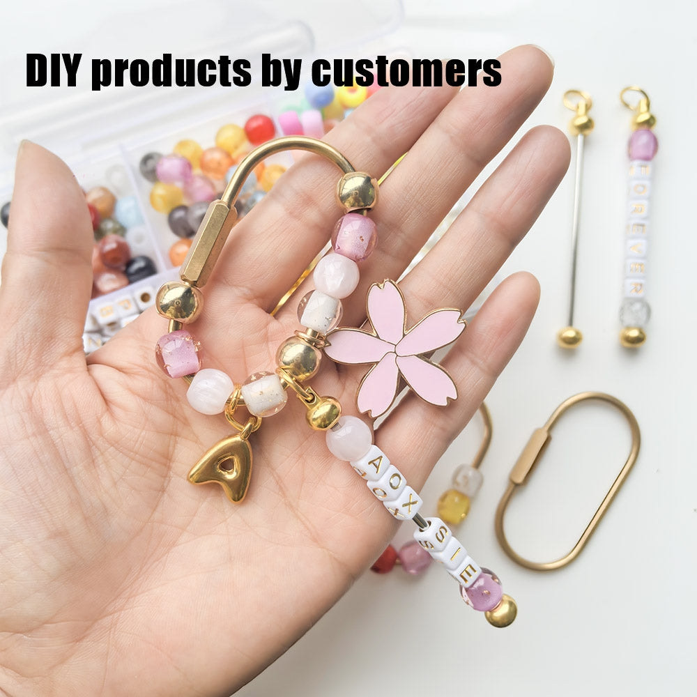 Aoxsie DIY Bag Charm Material Beaded Carabiner Keychain Kit