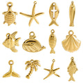 Aoxsie 12pcs Stainless Steel Sea Beach Summer Starfish Turtle Fish Charms Pendant Set