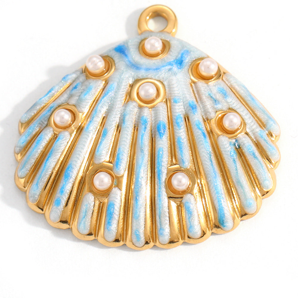 Aoxsie Stainless Steel Blue Shell Charms Pendants