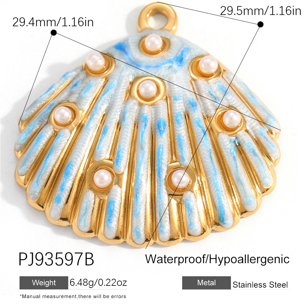 Aoxsie Stainless Steel Blue Shell Charms Pendants