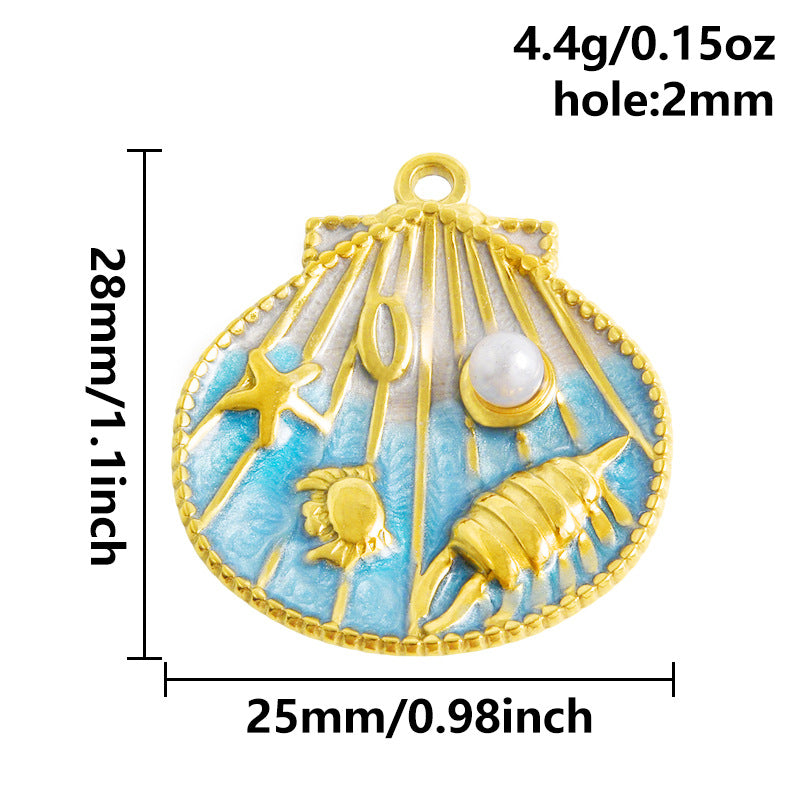 Aoxsie 1pc Stainless Steel Blue Shell Charms Pendants