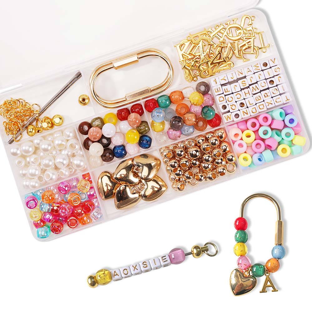 Aoxsie DIY Bag Charm Material Beaded Carabiner Keychain Kit