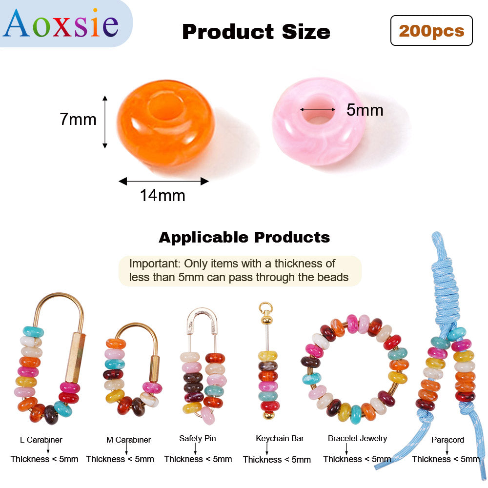 Aoxsie 400pcs 12*8mm Large Hole 5mm Acrylic Beads Mixed Random