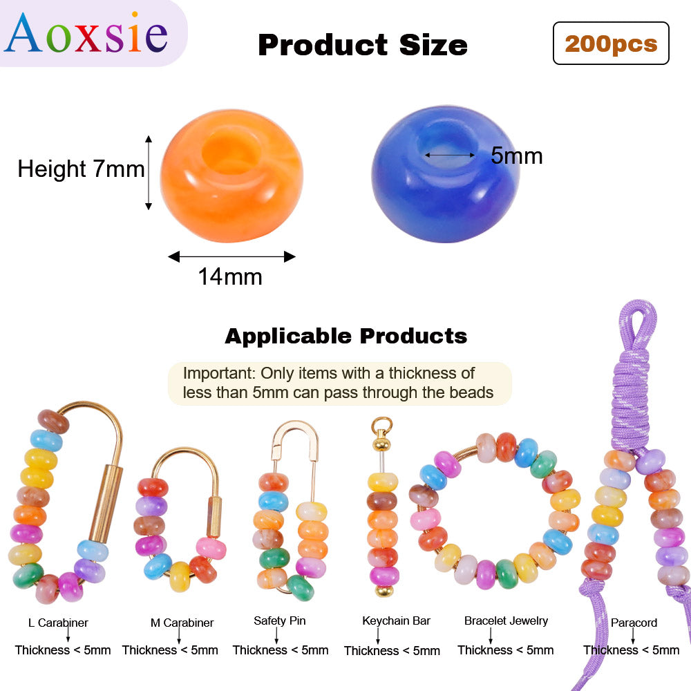 Aoxsie 400pcs 12*8mm Large Hole 5mm Acrylic Beads Mixed Random