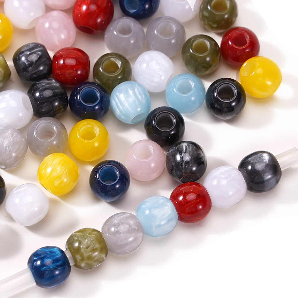 Aoxsie 200pcs 10mm Resin Large Hole 4mm Beads Mixed Random
