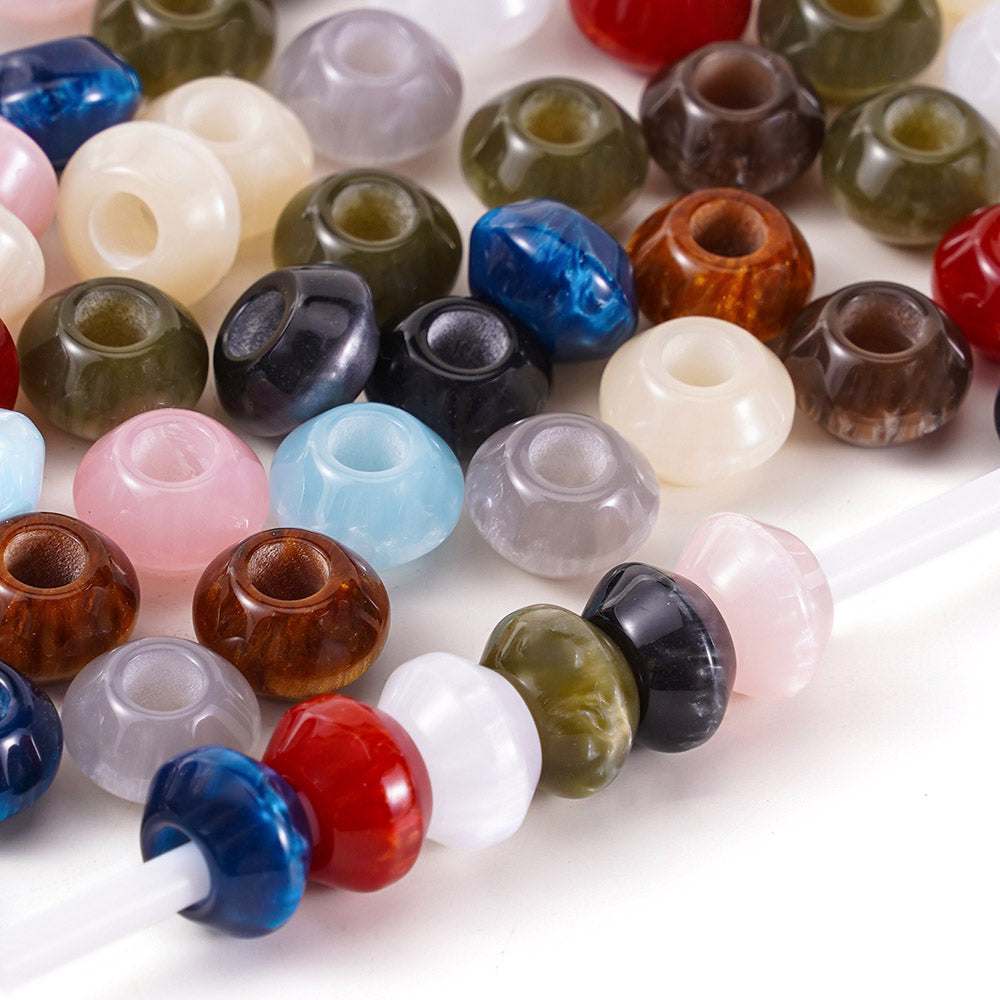 Aoxsie 200pcs 12.5*7mm Hole 5mm Resin Large Hole Beads Mixed Random for Carabiner Bag Charms Keychain