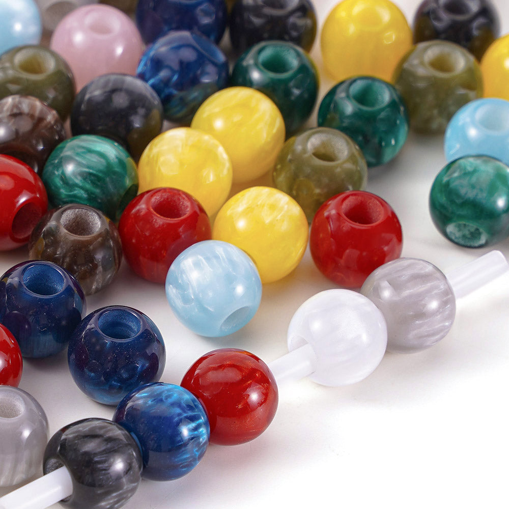 Aoxsie 150pcs 12mm Resin Large Hole 5mm Beads Mixed Random for Chunky Jewelry