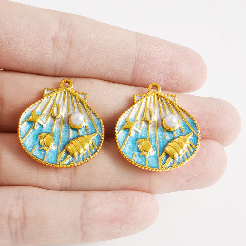 Aoxsie 1pc Stainless Steel Blue Shell Charms Pendants