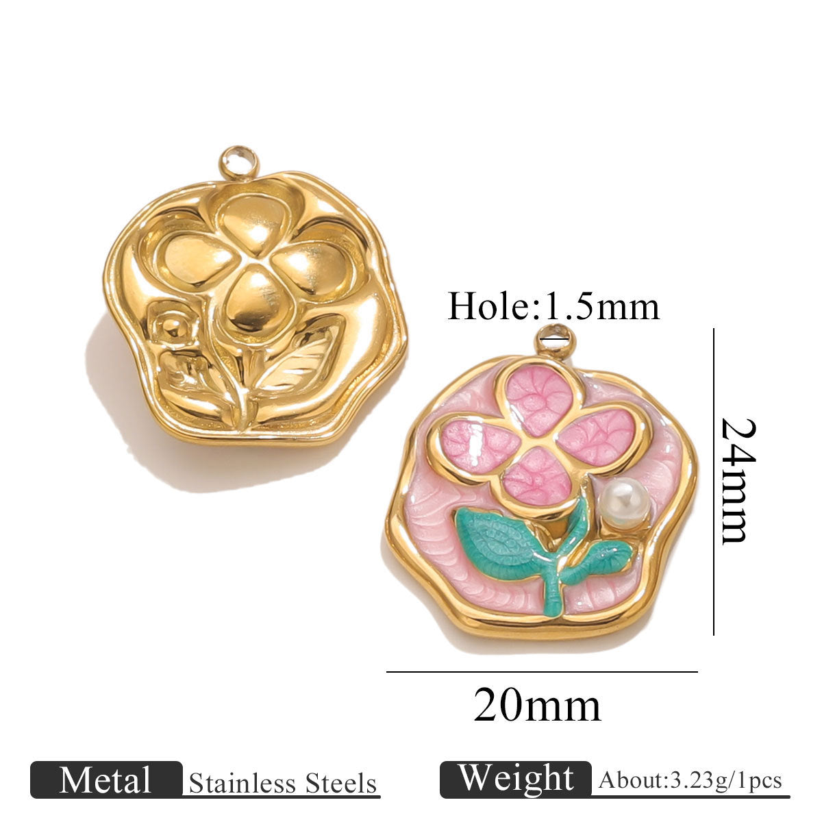 Aoxsie Stainless Steel Flower Charms Pendants