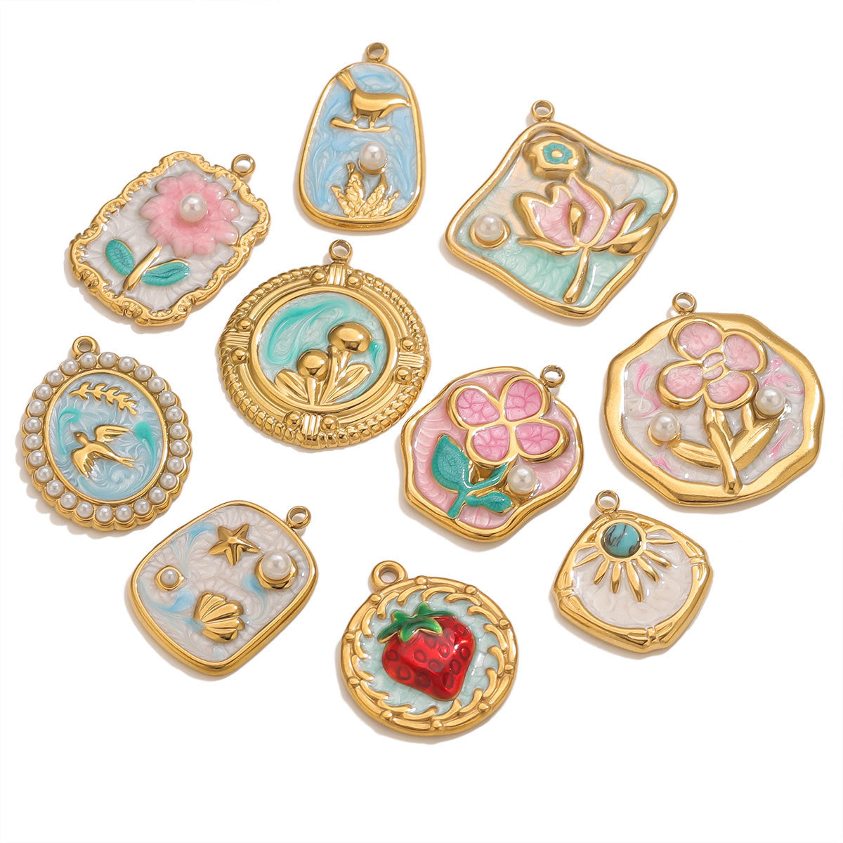 Aoxsie Stainless Steel Flower Charms Pendants