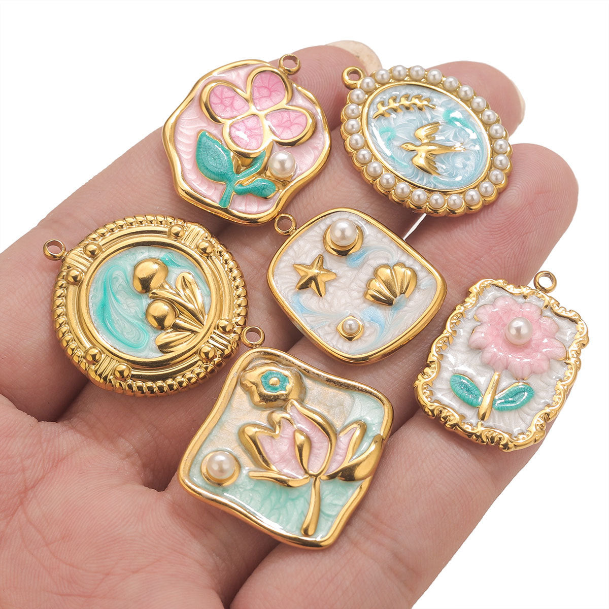 Aoxsie Stainless Steel Flower Charms Pendants