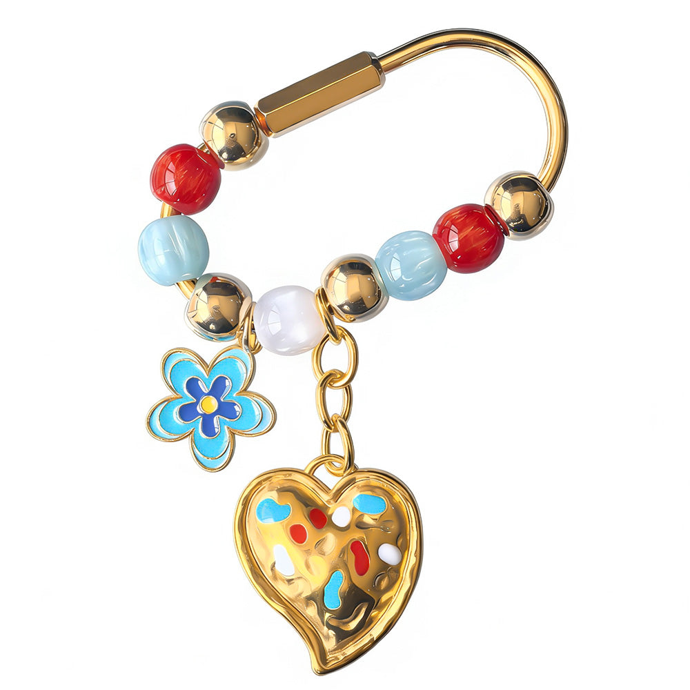 Aoxsie Bead Bag Charm Blue Flower Heart